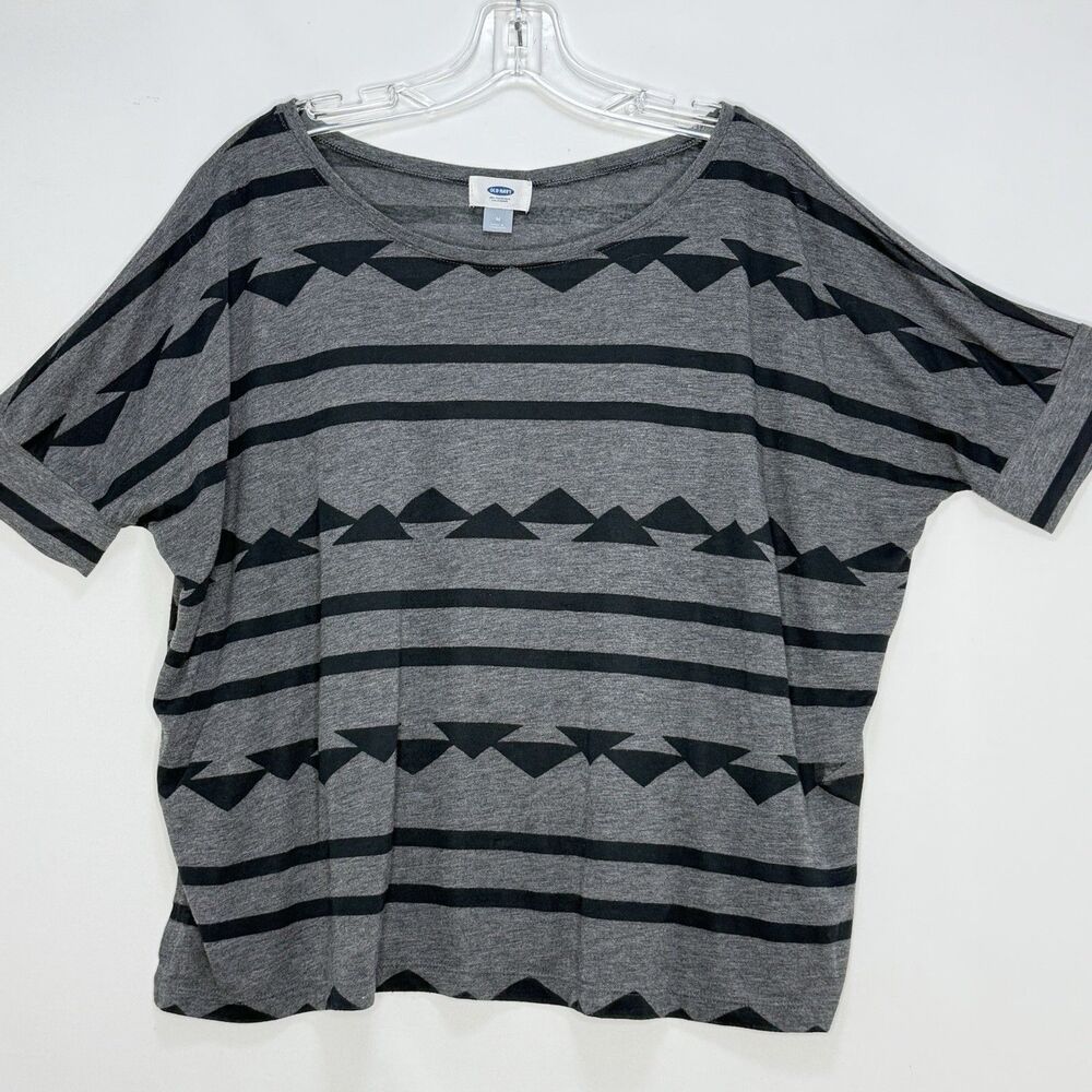 Old Navy Gray Black Stripes Short Sleeve Pullover Top Size M - Picture 4 of 16